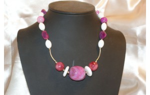 girocollo in argento,agata bianca e agata striata